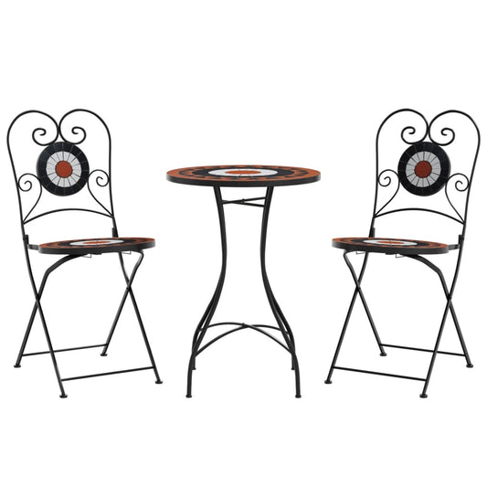 Mosaic Bistro Set Terracotta and White Iron and Ceramic Mosaic Bistro Set Terracotta and White Iron and Ceramic