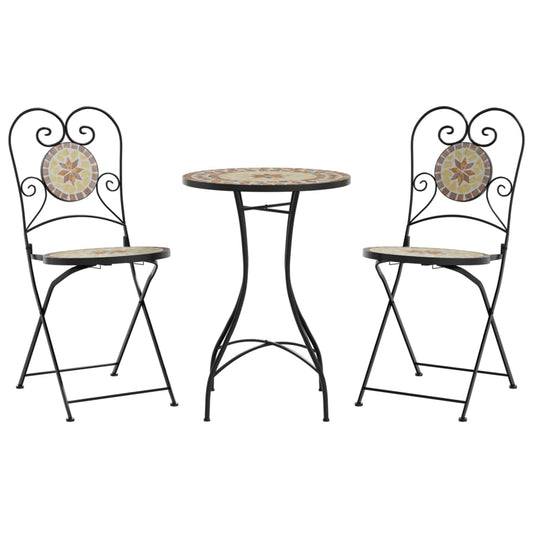 Mosaic Bistro Set Terracotta and White Iron and Ceramic Mosaic Bistro Set Terracotta and White Iron and Ceramic