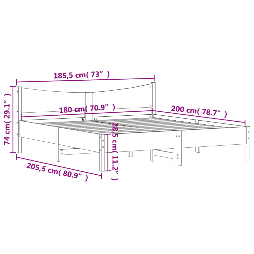 Bed Frame without Mattress White 180x200 cm Solid Wood Pine