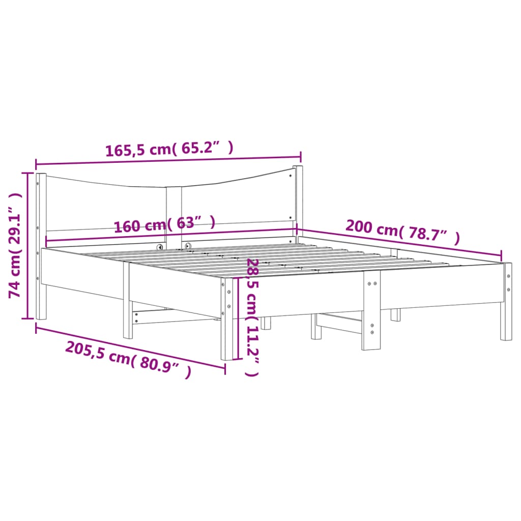Bed Frame without Mattress Wax Brown 160x200 cm Solid Wood Pine