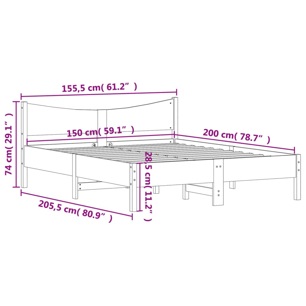Bed Frame without Mattress Wax Brown 150x200 cm Solid Wood Pine