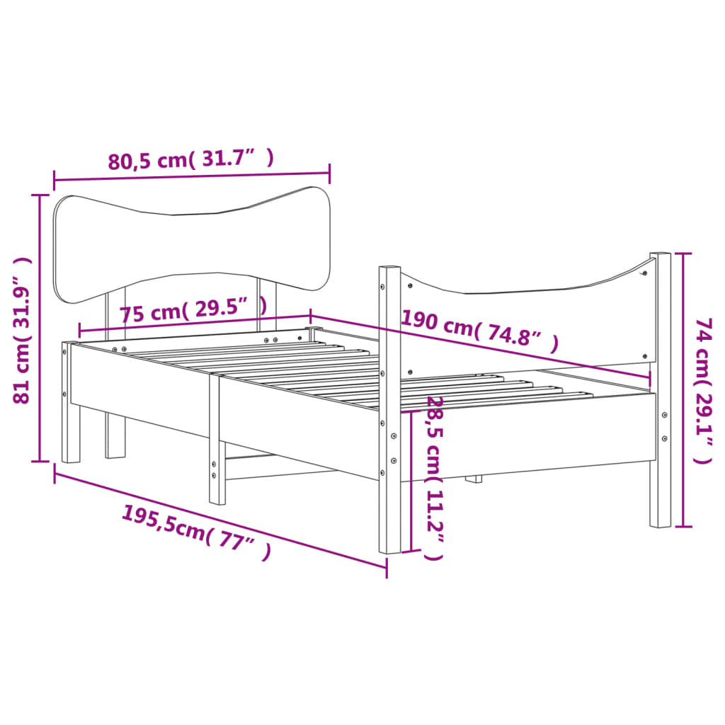 Bed Frame without Mattress Wax Brown 75x190 cm Solid Wood Pine