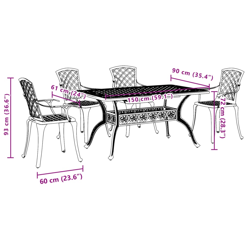 Garden Dining Set | White | Cast Aluminium | 5 Piece | Durable