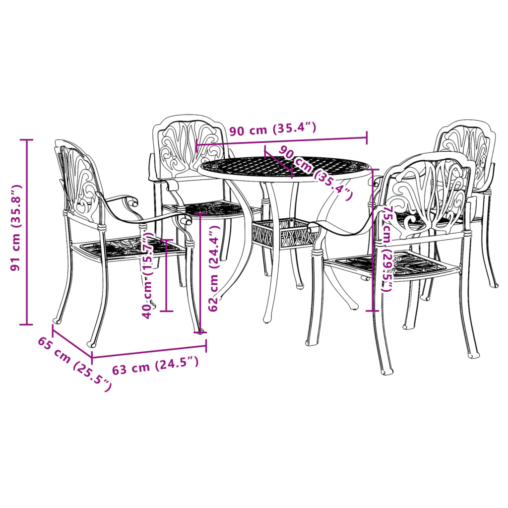 Garden Dining Set | Bronze | Cast aluminium | 5-piece set | Durable