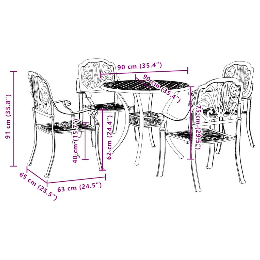5 Piece Garden Dining Set Black Cast Aluminium
