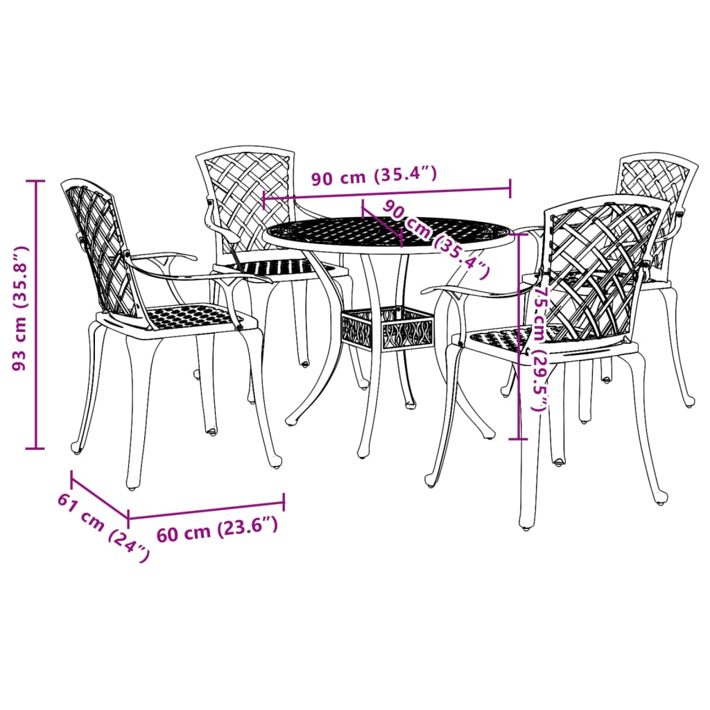 Garden Dining Set | White | Cast Aluminium | 5 Piece Set | Ergonomic