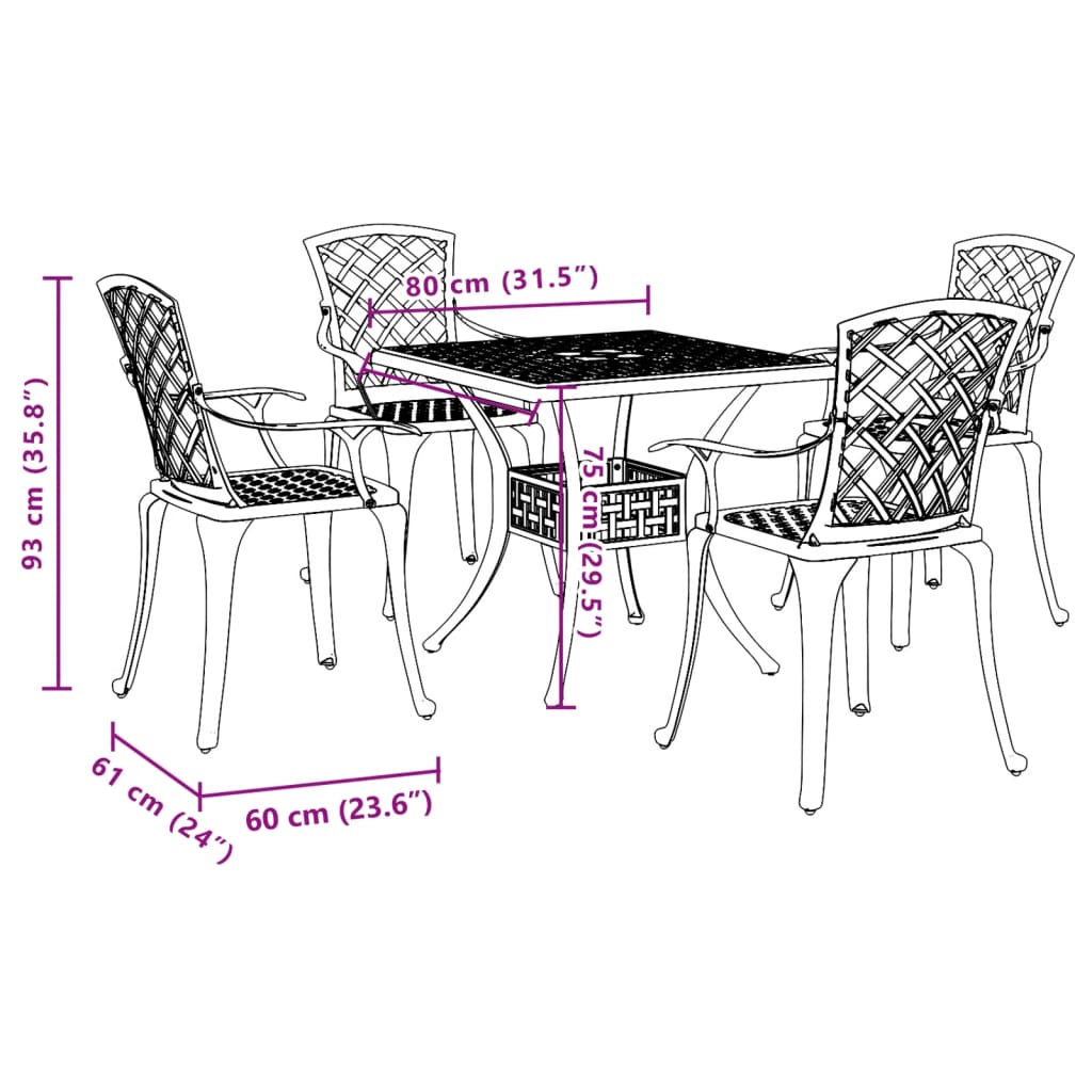 Garden Dining Set | White | Cast Aluminium | 5 Piece Set | Durable