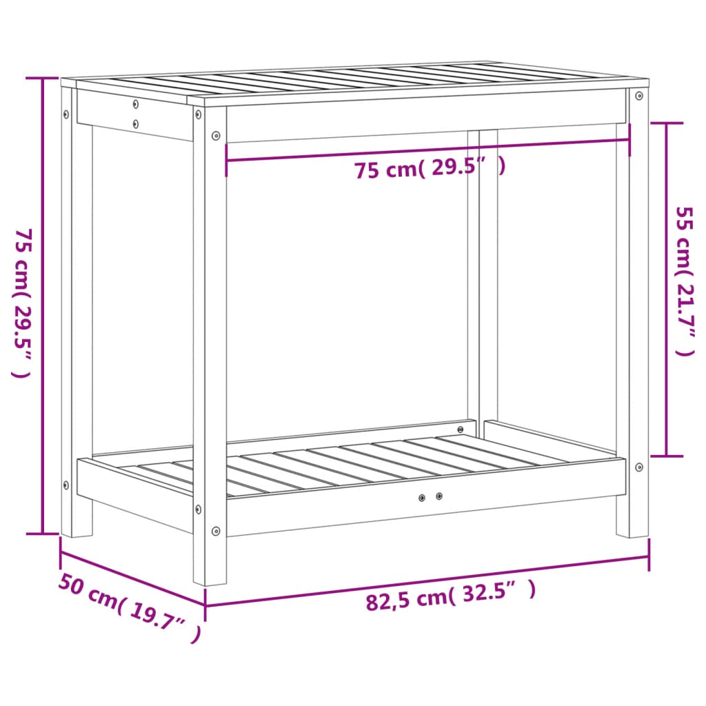 Potting Table with Shelf 82,5x50x75 cm Solid Wood Pine