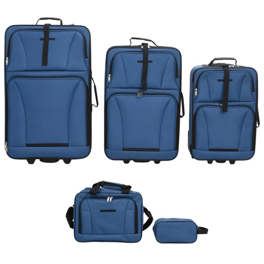 5 Piece Travel Luggage Set Bule Fabric 5 Piece Travel Luggage Set Bule Fabric