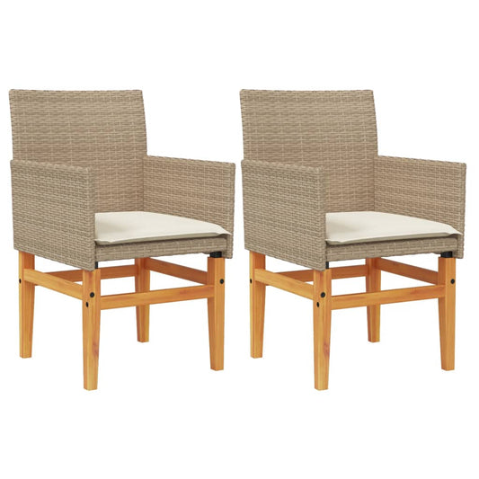 Garden Chairs with Cushions 2 pcs Beige Poly Rattan&Solid Wood Garden Chairs with Cushions 2 pcs Beige Poly Rattan&Solid Wood