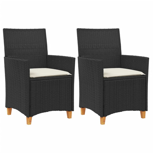 Garden Chairs with Cushions 2 pcs Black Poly Rattan&Solid Wood Garden Chairs with Cushions 2 pcs Black Poly Rattan&Solid Wood