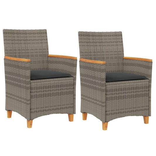 Garden Chairs with Cushions 2 pcs Grey Poly Rattan&Solid Wood Garden Chairs with Cushions 2 pcs Grey Poly Rattan&Solid Wood