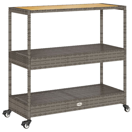 Bar Cart 3-Tier Grey Poly Rattan and Solid Wood Acacia Bar Cart 3-Tier Grey Poly Rattan and Solid Wood Acacia
