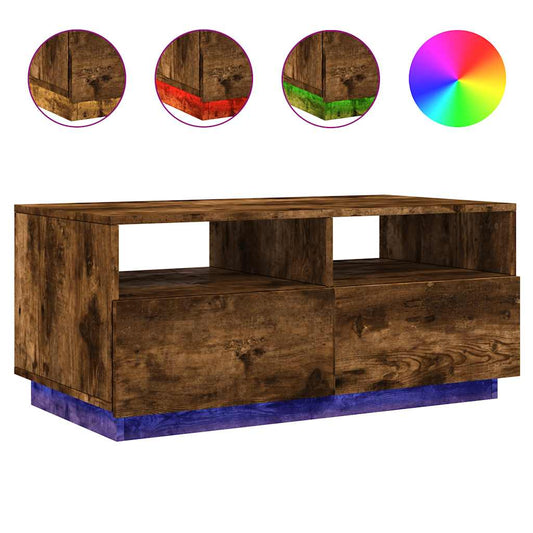 Coffee Table with LED Lights Smoked Oak 90x49x40 cm Coffee Table with LED Lights Smoked Oak 90x49x40 cm