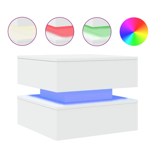 Coffee Table with LED Lights White 50x50x40 cm Coffee Table with LED Lights White 50x50x40 cm