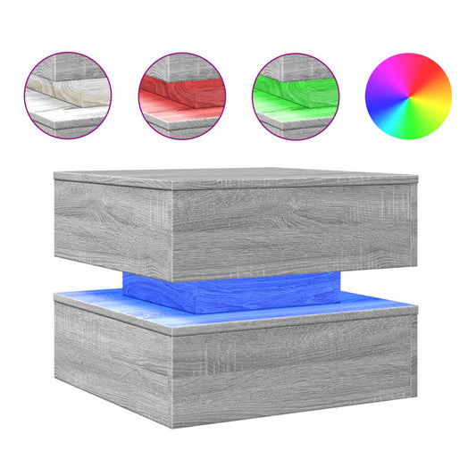 Coffee Table with LED Lights Grey Sonoma 50x50x40 cm Coffee Table with LED Lights Grey Sonoma 50x50x40 cm