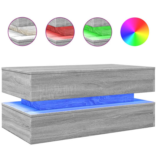 Coffee Table with LED Lights Grey Sonoma 90x50x40 cm Coffee Table with LED Lights Grey Sonoma 90x50x40 cm