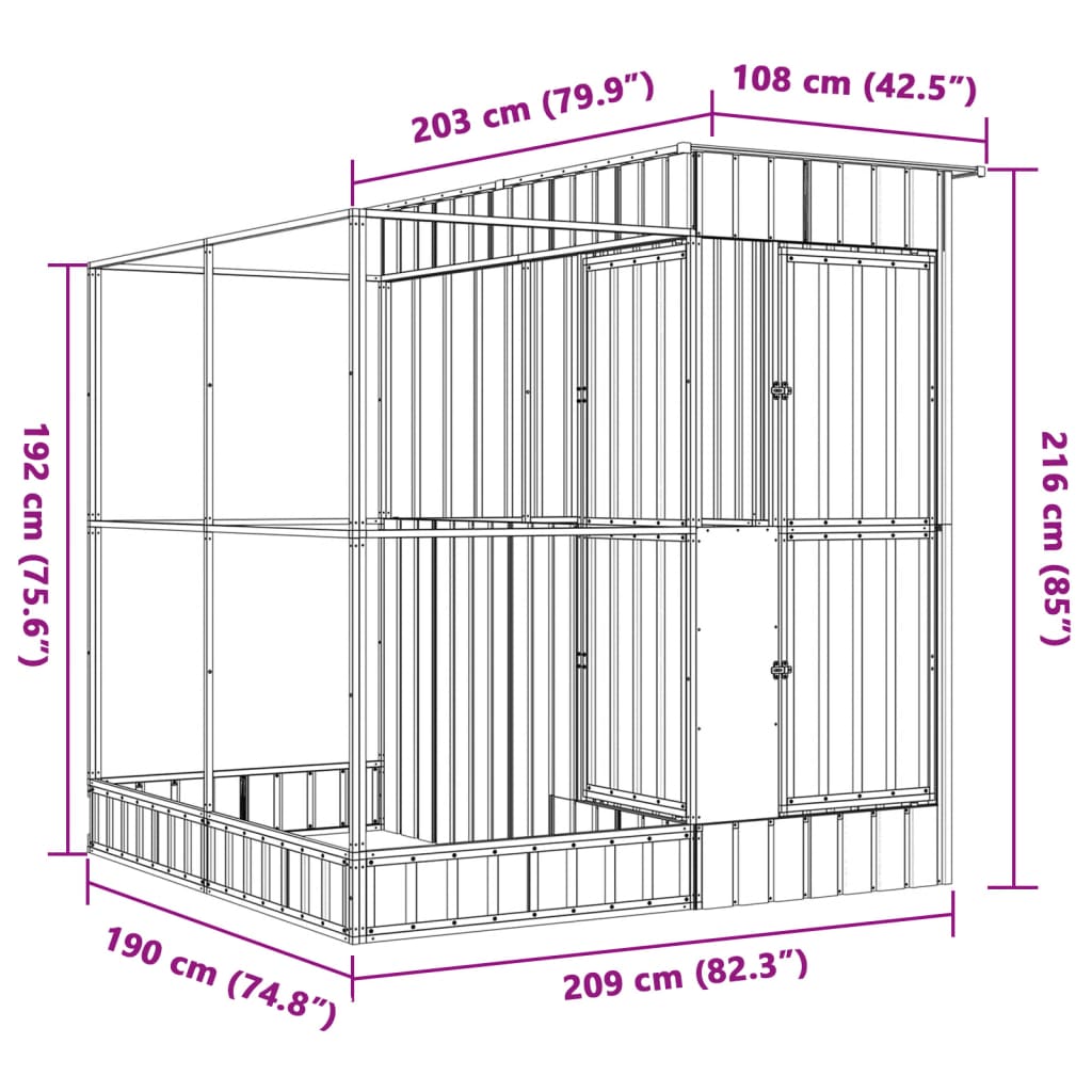 Aviary with Extension Silver 209x203x216 cm Steel