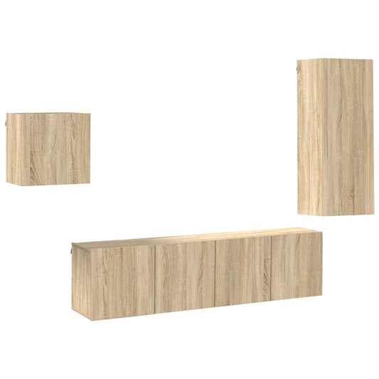 4 Piece TV Wall Units Sonoma Oak Engineered Wood 4 Piece TV Wall Units Sonoma Oak Engineered Wood