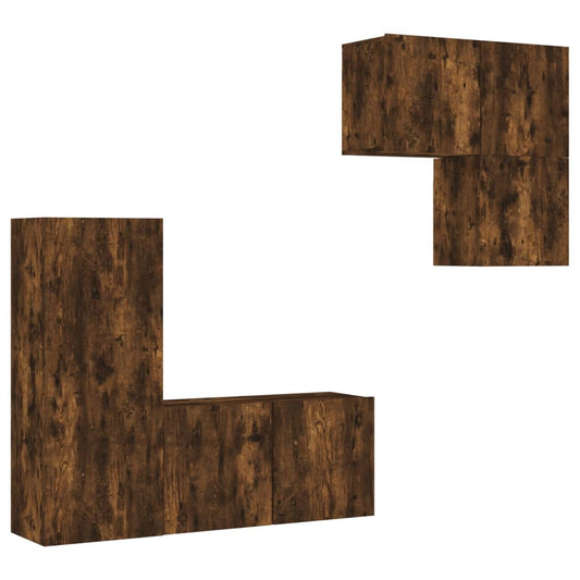4 Piece TV Wall Units Smoked Oak Engineered Wood 4 Piece TV Wall Units Smoked Oak Engineered Wood