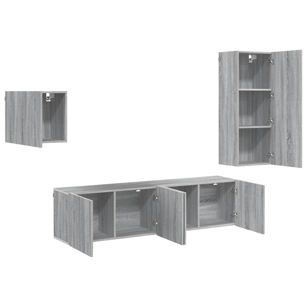 4 Piece TV Wall Units Grey Sonoma Engineered Wood