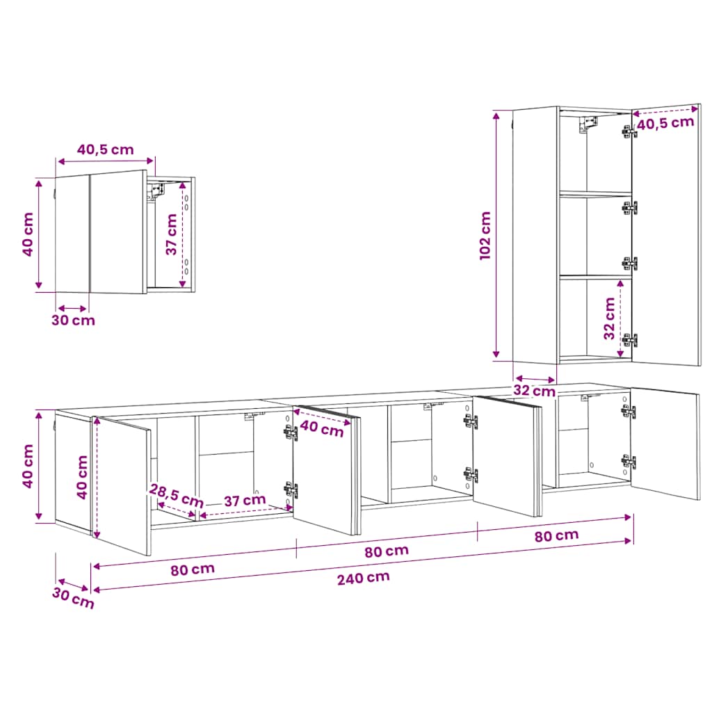 5 Piece TV Wall Units Concrete Grey Engineered Wood