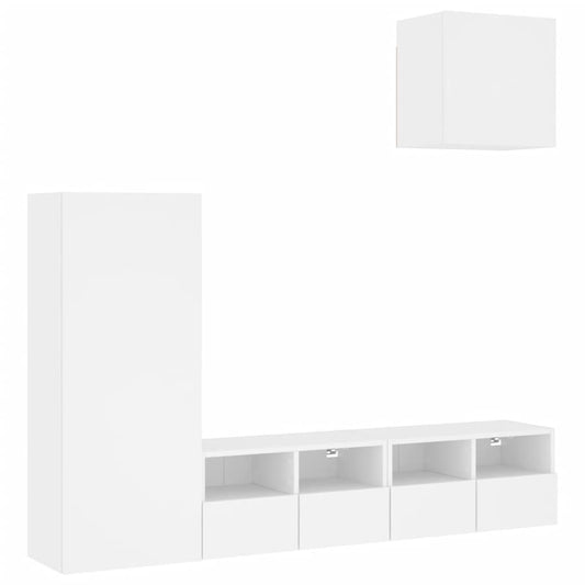 4 Piece TV Wall Units White Engineered Wood 4 Piece TV Wall Units White Engineered Wood