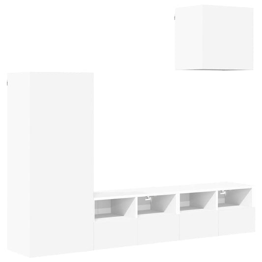 4 Piece TV Wall Units White Engineered Wood 4 Piece TV Wall Units White Engineered Wood
