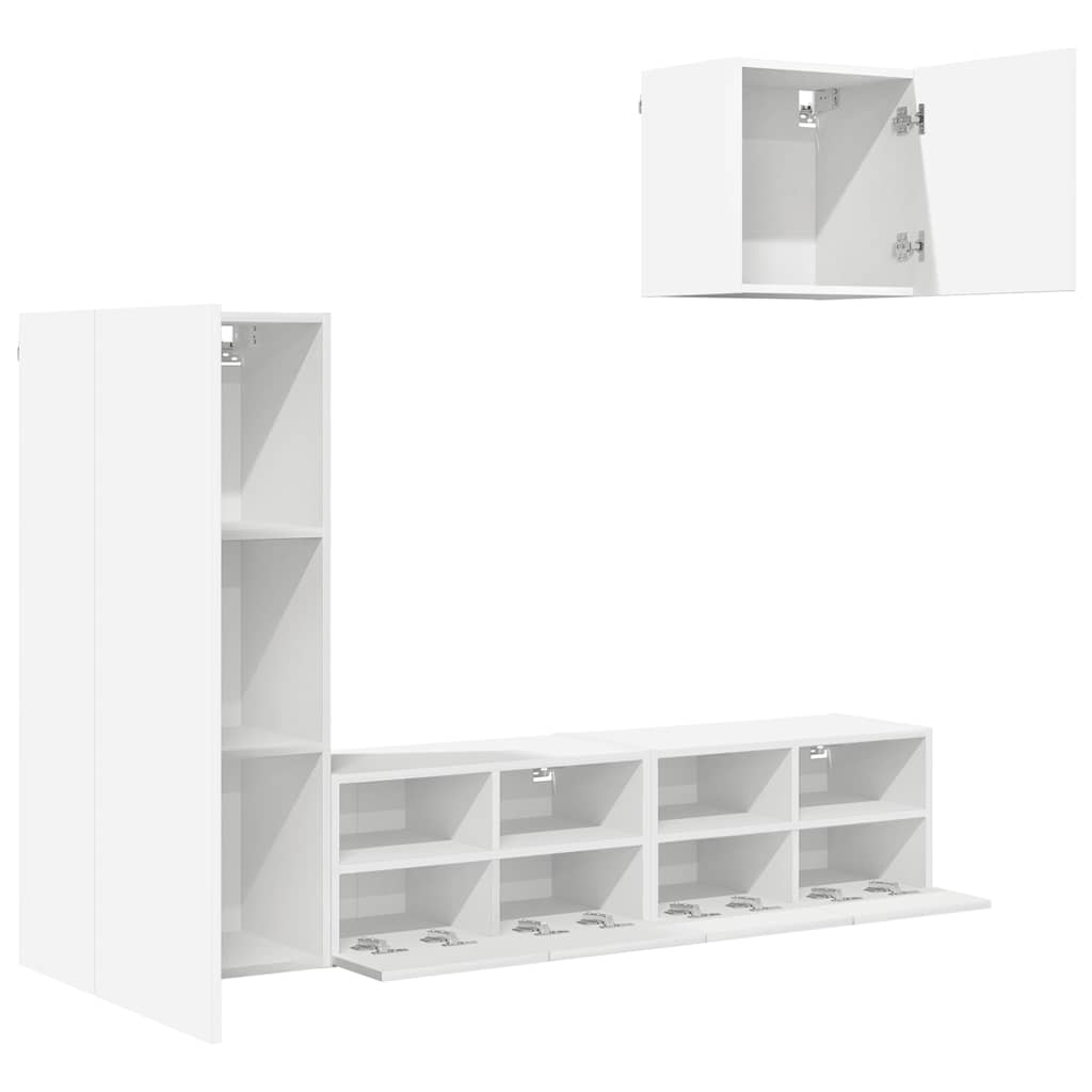 4 Piece TV Wall Units White Engineered Wood