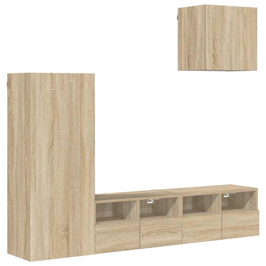 4 Piece TV Wall Units Sonoma Oak Engineered Wood 4 Piece TV Wall Units Sonoma Oak Engineered Wood