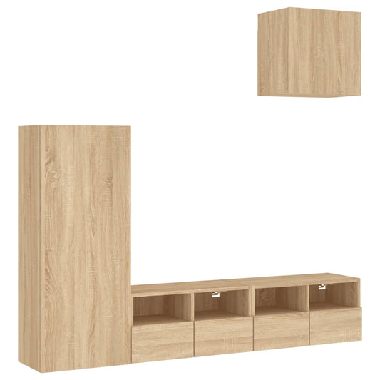 4 Piece TV Wall Units Sonoma Oak Engineered Wood 4 Piece TV Wall Units Sonoma Oak Engineered Wood