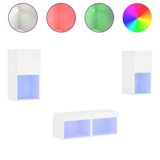 4 Piece TV Wall Cabinets with LED Lights White 4 Piece TV Wall Cabinets with LED Lights White
