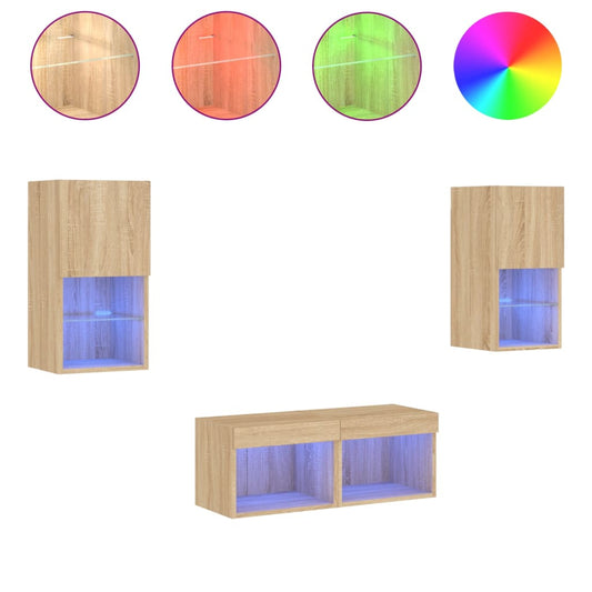 4 Piece TV Wall Cabinets with LED Lights Sonoma Oak 4 Piece TV Wall Cabinets with LED Lights Sonoma Oak