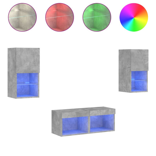 4 Piece TV Wall Cabinets with LED Lights Concrete Grey 4 Piece TV Wall Cabinets with LED Lights Concrete Grey