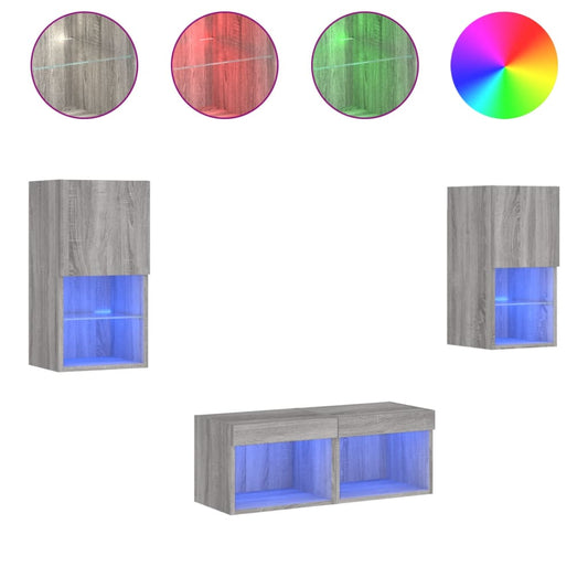 4 Piece TV Wall Cabinets with LED Lights Grey Sonoma 4 Piece TV Wall Cabinets with LED Lights Grey Sonoma