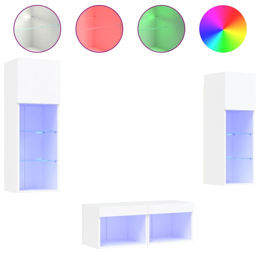 4 Piece TV Wall Cabinets with LED Lights White 4 Piece TV Wall Cabinets with LED Lights White