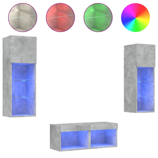 4 Piece TV Wall Cabinets with LED Lights Concrete Grey 4 Piece TV Wall Cabinets with LED Lights Concrete Grey