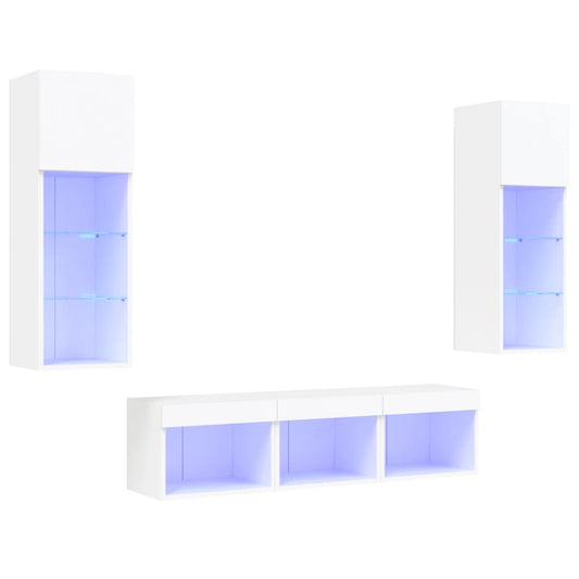 5 Piece TV Wall Units with LED White Engineered Wood 5 Piece TV Wall Units with LED White Engineered Wood