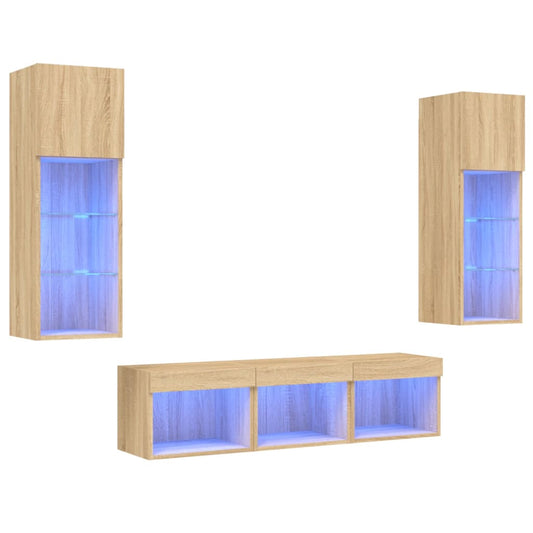 5 Piece TV Wall Units with LED Sonoma Oak Engineered Wood 5 Piece TV Wall Units with LED Sonoma Oak Engineered Wood
