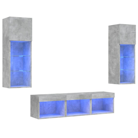 5 Piece TV Wall Units with LED Concrete Grey Engineered Wood 5 Piece TV Wall Units with LED Concrete Grey Engineered Wood