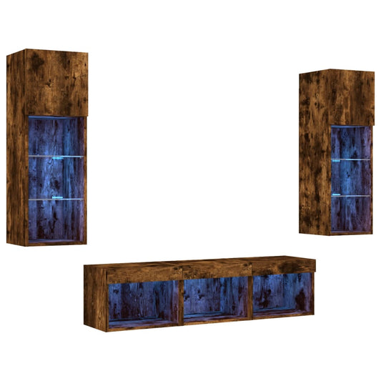 5 Piece TV Wall Units with LED Smoked Oak Engineered Wood 5 Piece TV Wall Units with LED Smoked Oak Engineered Wood