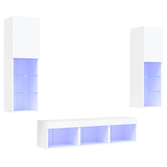 5 Piece TV Wall Units with LED White Engineered Wood 5 Piece TV Wall Units with LED White Engineered Wood