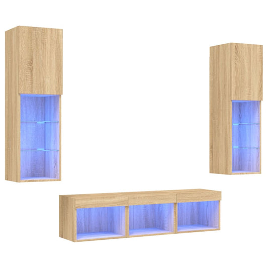 5 Piece TV Wall Units with LED Sonoma Oak Engineered Wood 5 Piece TV Wall Units with LED Sonoma Oak Engineered Wood