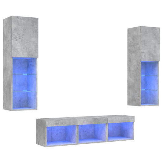 5 Piece TV Wall Units with LED Concrete Grey Engineered Wood 5 Piece TV Wall Units with LED Concrete Grey Engineered Wood