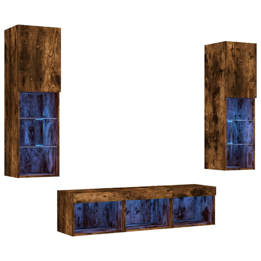 5 Piece TV Wall Units with LED Smoked Oak Engineered Wood 5 Piece TV Wall Units with LED Smoked Oak Engineered Wood