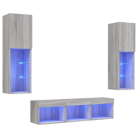 5 Piece TV Wall Units with LED Grey Sonoma Engineered Wood 5 Piece TV Wall Units with LED Grey Sonoma Engineered Wood
