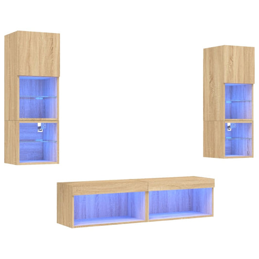 6 Piece TV Wall Units with LED Sonoma Oak Engineered Wood 6 Piece TV Wall Units with LED Sonoma Oak Engineered Wood