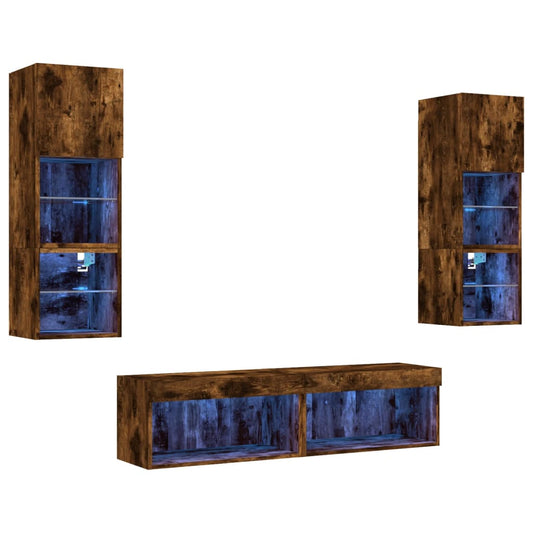 6 Piece TV Wall Units with LED Smoked Oak Engineered Wood 6 Piece TV Wall Units with LED Smoked Oak Engineered Wood