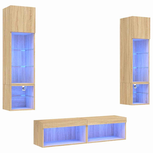 6 Piece TV Wall Units with LED Sonoma Oak Engineered Wood 6 Piece TV Wall Units with LED Sonoma Oak Engineered Wood