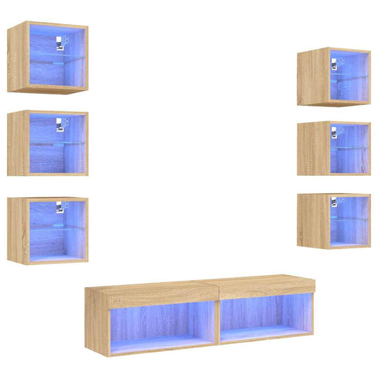 8 Piece TV Wall Units with LED Sonoma Oak Engineered Wood 8 Piece TV Wall Units with LED Sonoma Oak Engineered Wood